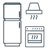 Icon von einem Kühlschrank und einem Ofen mit abzugshaube